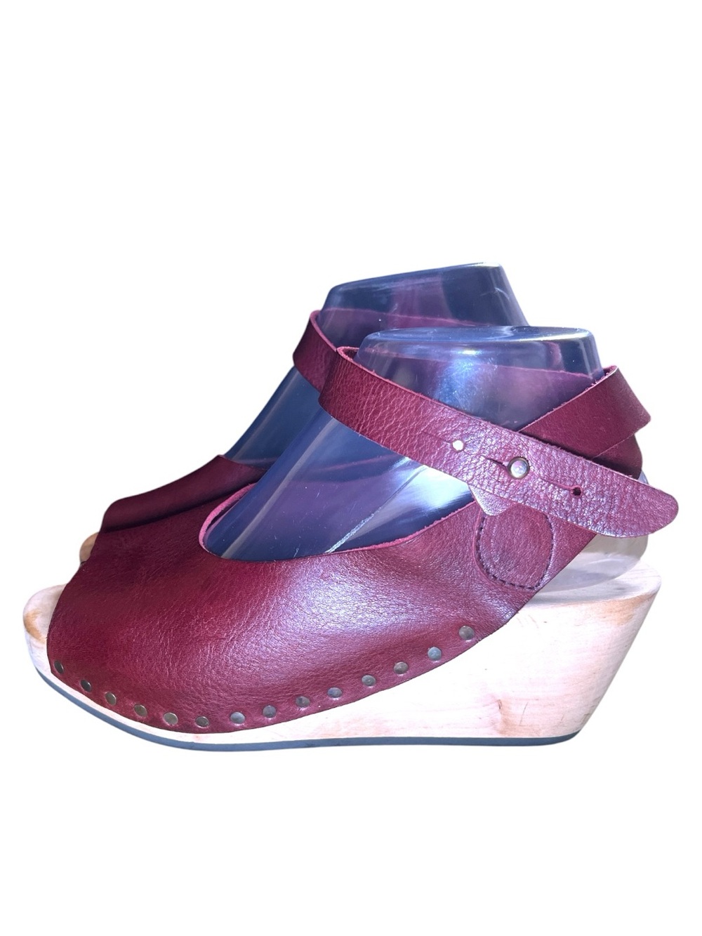 Trippen Orinoco Red Leather Wood Wedge Clog Sandals EU 38 Boho Artisan - Picture 4 of 10
